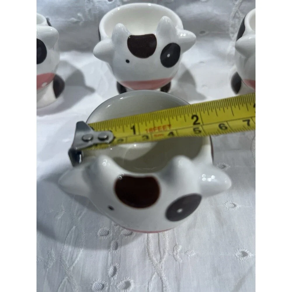 4- Egg Cup Ceramic COW Figurine Lovely Thai Vintage Kitchenware Collect